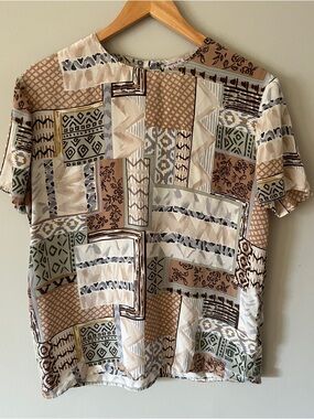 RODIER Short Sleeve Patchwork Print Shirt in Beige, Brown & Olive